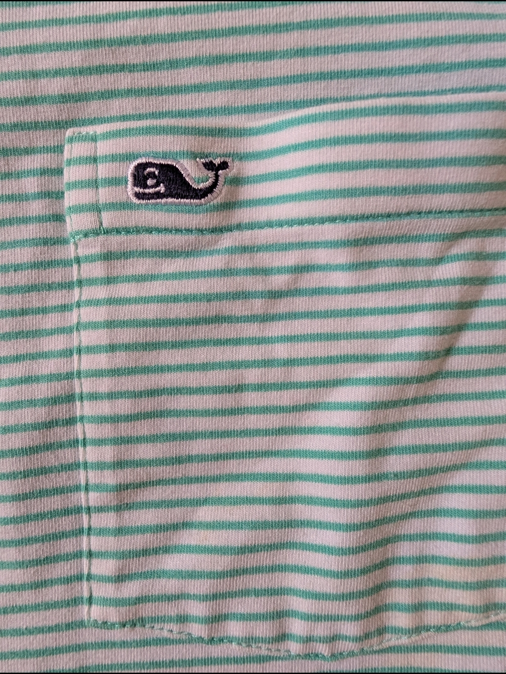 Vineyard Vines Striped Pocket Tee Polo - Teal/Green & White